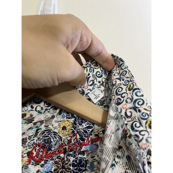 Robert Graham Abstract Boho Button Up Shirt L Flip Cuff Artsy Preppy Maximalist - Picture 3 of 14
